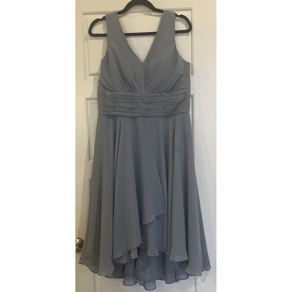 NWT Blue V-Neck, Formal Bridesmaid Dress, Corset Back, Women 12, Chiffon Overlay
